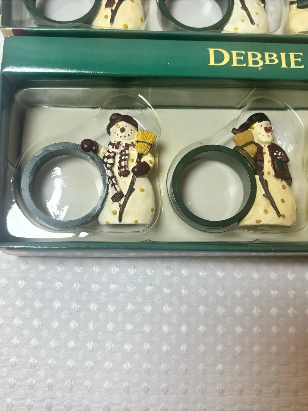 VTG Debbie Mumm Snowman Napkin Rings Set of 8 Christmas Holiday Table Decor